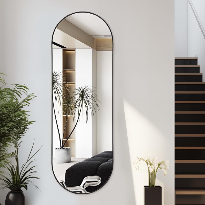 Niccy 65"Ã—22" Oval Full Length Mirrors, Long Wall-Mounted Mirror with Aluminum Frame, Large Body Mirrors for Living Room, Explosion-Proof Hanging Wall Mirror for Bathroom Bedroom Entryway Decor, Black - Image 2