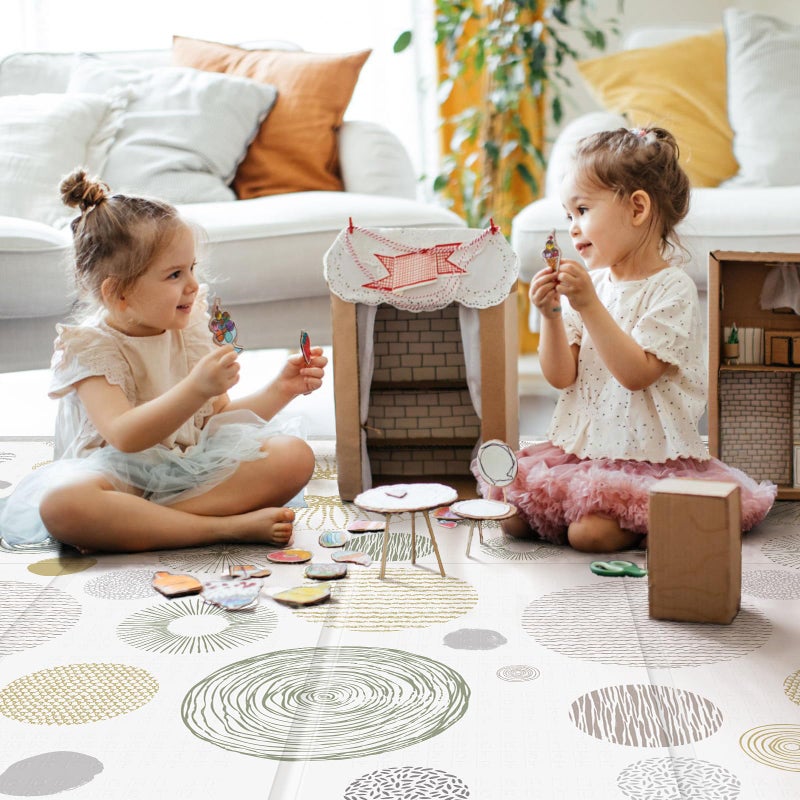 PIGLOG Foldable Baby Play Mat, PIGLOG 50X50 Waterproof Playpen Mat for Babies and Toddlers Kids, Safe Foam Playmat for Tummy Time, Reversible Playmats, Portable Baby Floor Mat for Infant, Toddler, Circle - Image 2
