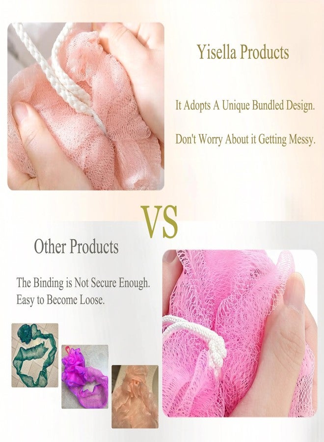 Yisella Kids Bath Loofah for Girls and Women,Soft Mesh Luffa with Cute Bunny Animal Character Exfoliating Body Scrubber Bath Sponge for Shower (2 Piece) - Pink & White - Image 4