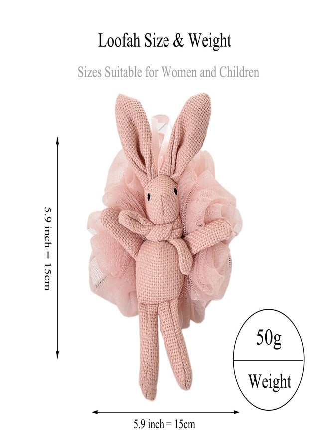 Yisella Kids Bath Loofah for Girls and Women,Soft Mesh Luffa with Cute Bunny Animal Character Exfoliating Body Scrubber Bath Sponge for Shower (2 Piece) - Pink & White - Image 3