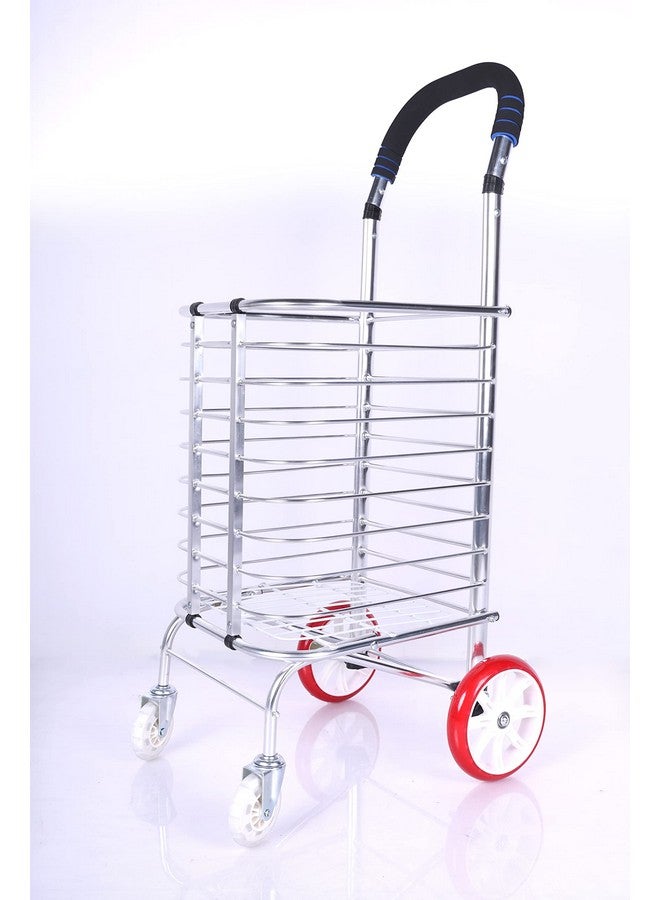 4tens Shopping Cart Small Trailer Trolley Portable Folding Cart Aluminum Trolley with 4 Wheels Shopping Trolley for Vegetable Grocery Shopping Mall Trolley Super Market Grocery Utility Luggage Trolley - Image 1