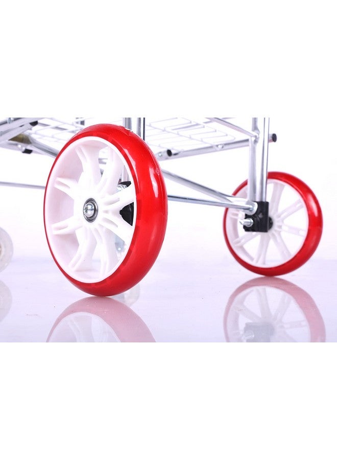 4tens Shopping Cart Small Trailer Trolley Portable Folding Cart Aluminum Trolley with 4 Wheels Shopping Trolley for Vegetable Grocery Shopping Mall Trolley Super Market Grocery Utility Luggage Trolley - Image 4