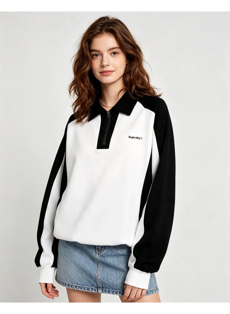 سوبر دراي Superdry Contrasting color raglan long sleeve men's and women's color matching lapel half zipper Polo shirt - Image 2