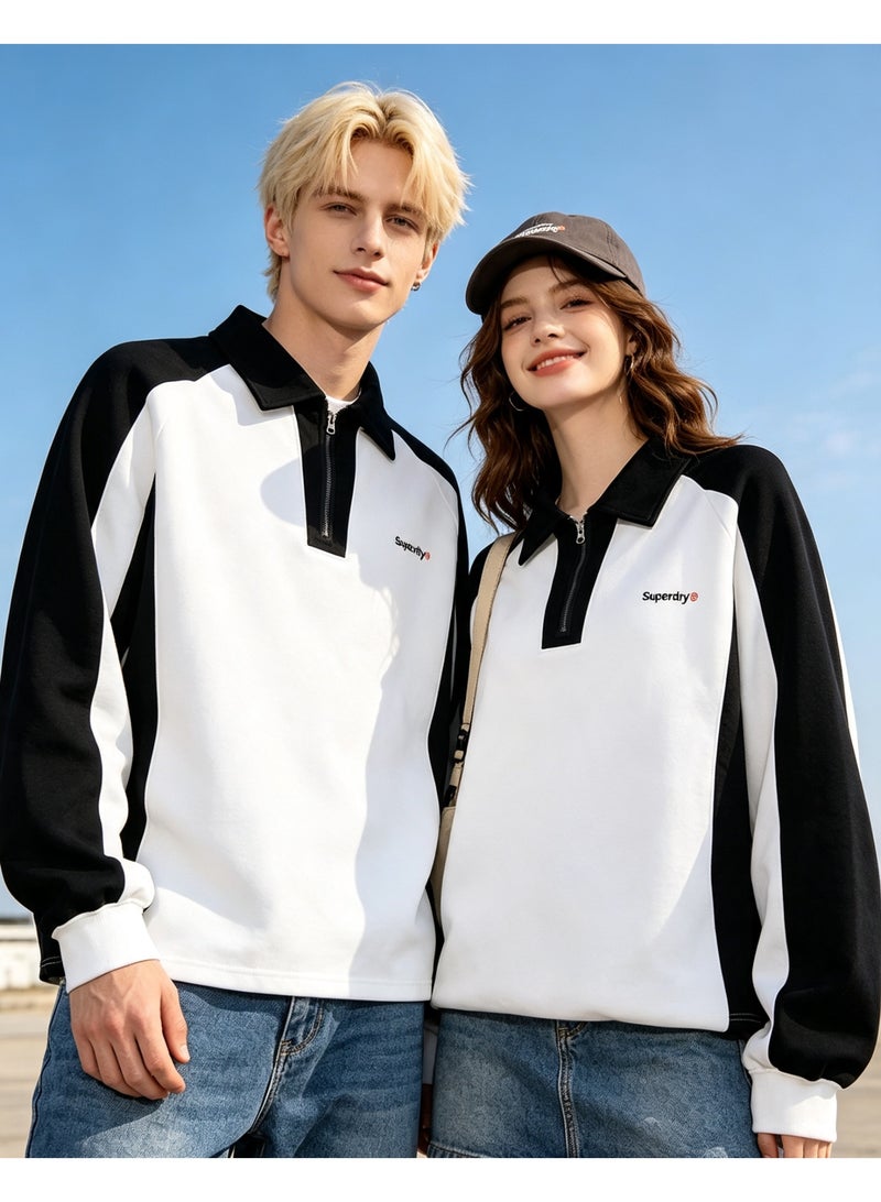 سوبر دراي Superdry Contrasting color raglan long sleeve men's and women's color matching lapel half zipper Polo shirt - Image 1