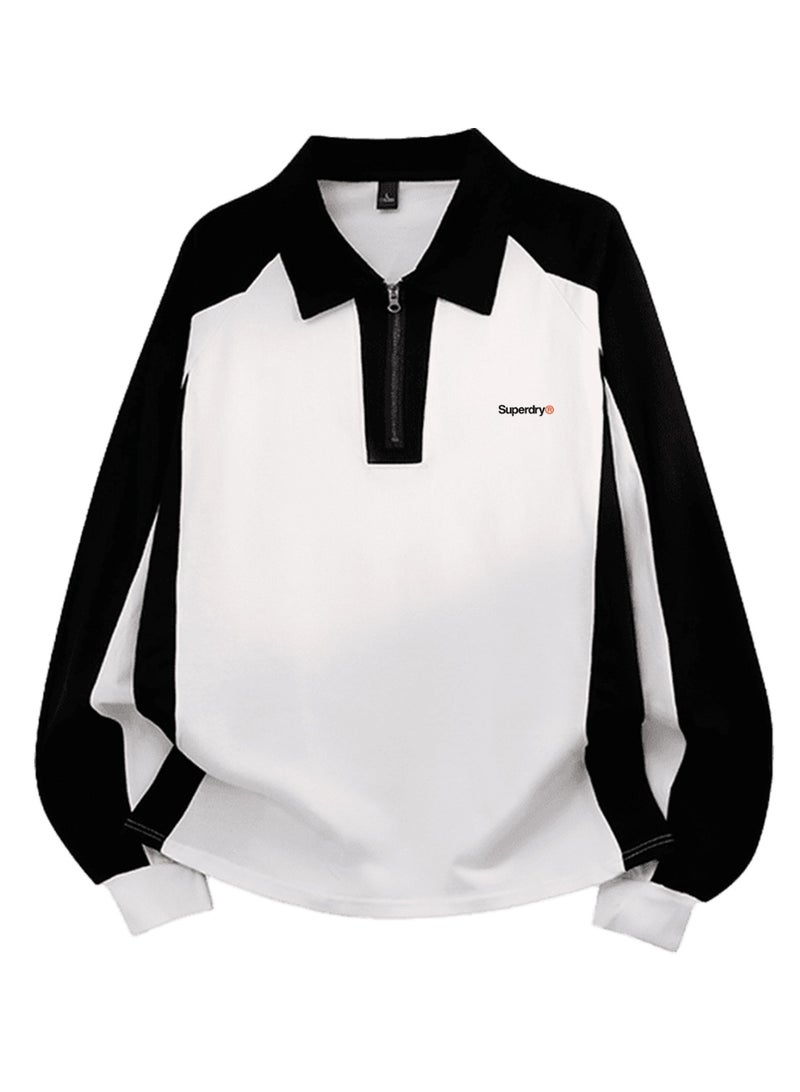 سوبر دراي Superdry Contrasting color raglan long sleeve men's and women's color matching lapel half zipper Polo shirt - Image 4