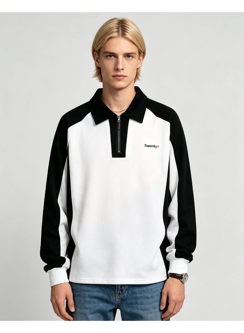 سوبر دراي Superdry Contrasting color raglan long sleeve men's and women's color matching lapel half zipper Polo shirt - Image 3
