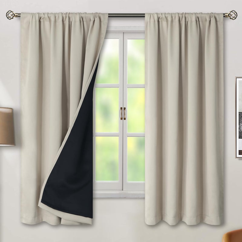 BGment 100% Room Darkening Thermal Insulated Blackout Curtains 63 Inches Long with Liner  Rod Pocket and Back Tab Double Layer Noise Reduce Curtains for Bedroom (42 x 63 Inch  2 Panels  Natural Camel) - Image 2