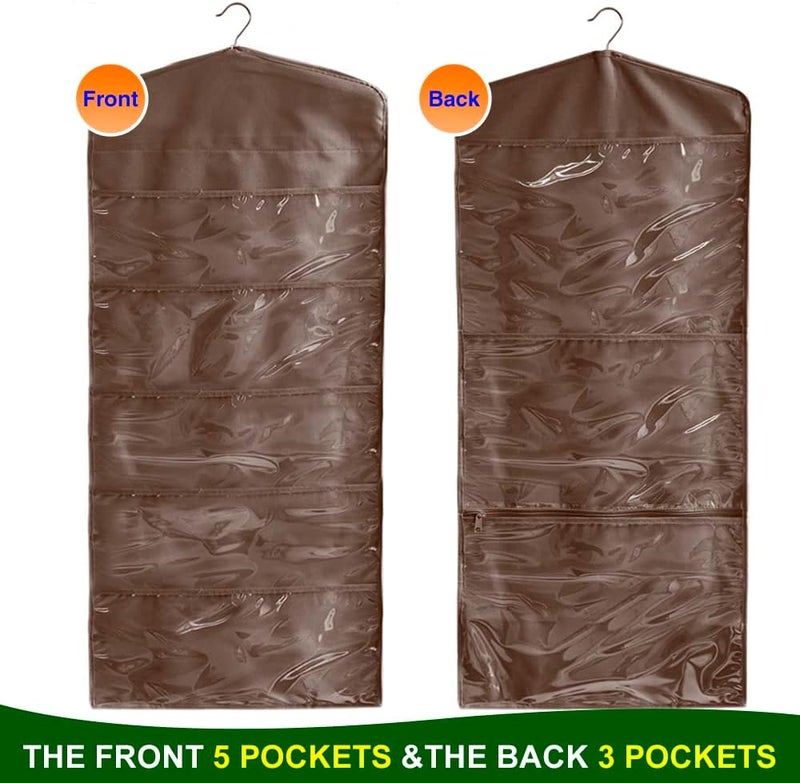 ProPik Hanging Double Sided Gift Bag Storage Organizer with Multiple Front and Back Pockets - Organize Your Gift Wrap, Tissue Paper, and Paper Bags 38 x 16 Inch PVC (Brown) - Image 2
