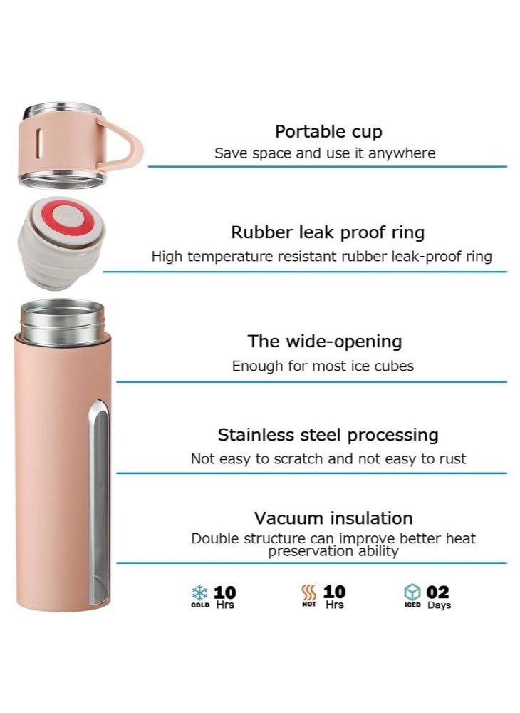 Generic - Original 500ml Thermos Mug with 3 Cups, Thermal Bottle, Vacuum Insulated Tea Coffee Thermos 304 Stainless Steel Travel Mug for Hot and Cold Drinks, Perfect for Kids and Babies. Leakproof Design and Great Gift for Outdoor, Office, Home, Sports - Coffee Mug  Cappuccino Tea - Car Seat Mug - Coffee Mug - Double Wall Stainless Steel Insulated - Vacuum Insulated Stainless Steel Double Wall Thermal Cup for Tea Coffee Travel - Thermos Set with 3 Cups - Stainless Steel Vacuum Insulated Water Bottle - Insulated Flask Set with 3 Cups - Image 1