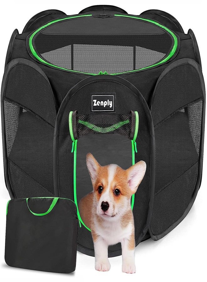 Zenply Portable Pet Dog Playpen, Pet Playpen Foldable Extra Heavy Duty Pop Up No Assembly Kennel Tent Crate Indoor Outdoor with Shade Ventilation Mesh for Small Dog, Kitten, Cat, Rabbit (Black) - Image 1