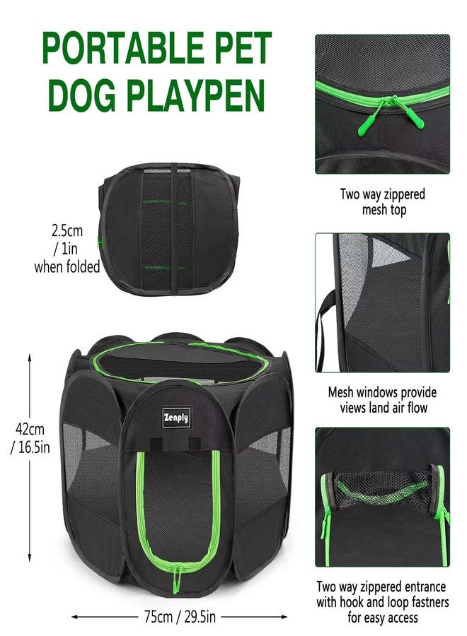 Zenply Portable Pet Dog Playpen, Pet Playpen Foldable Extra Heavy Duty Pop Up No Assembly Kennel Tent Crate Indoor Outdoor with Shade Ventilation Mesh for Small Dog, Kitten, Cat, Rabbit (Black) - Image 2