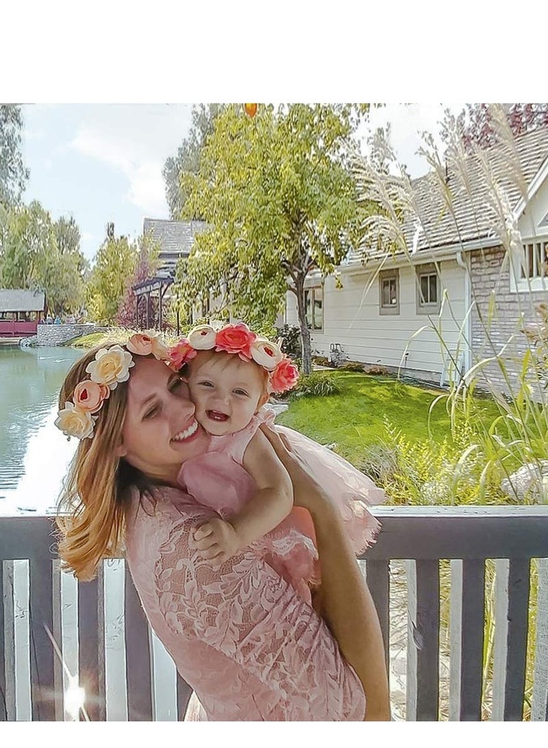 KASTWAVE إكليل زهور تاج رأس، 4 عبوات إكليل ورد يدوي قابل للتعديل لحفلات الزفاف والعائلة والسفر والتصوير والحفلات للنساء والعروسات والفتيات والمراهقات - Image 3