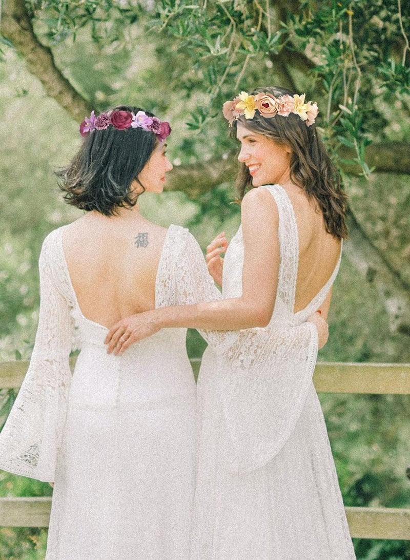 KASTWAVE إكليل زهور تاج رأس، 4 عبوات إكليل ورد يدوي قابل للتعديل لحفلات الزفاف والعائلة والسفر والتصوير والحفلات للنساء والعروسات والفتيات والمراهقات - Image 2