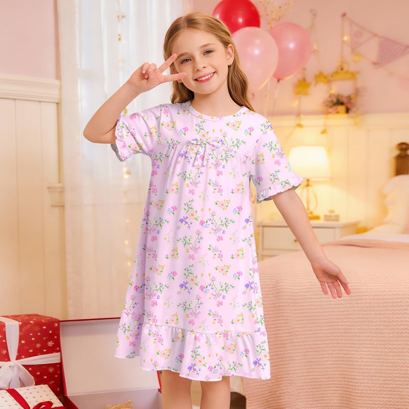 ICOSY Girls Nightgowns Toddler Girls Pajamas Princess Nightgown Clothes for Girl Casual Dress Pink Floral - Image 3