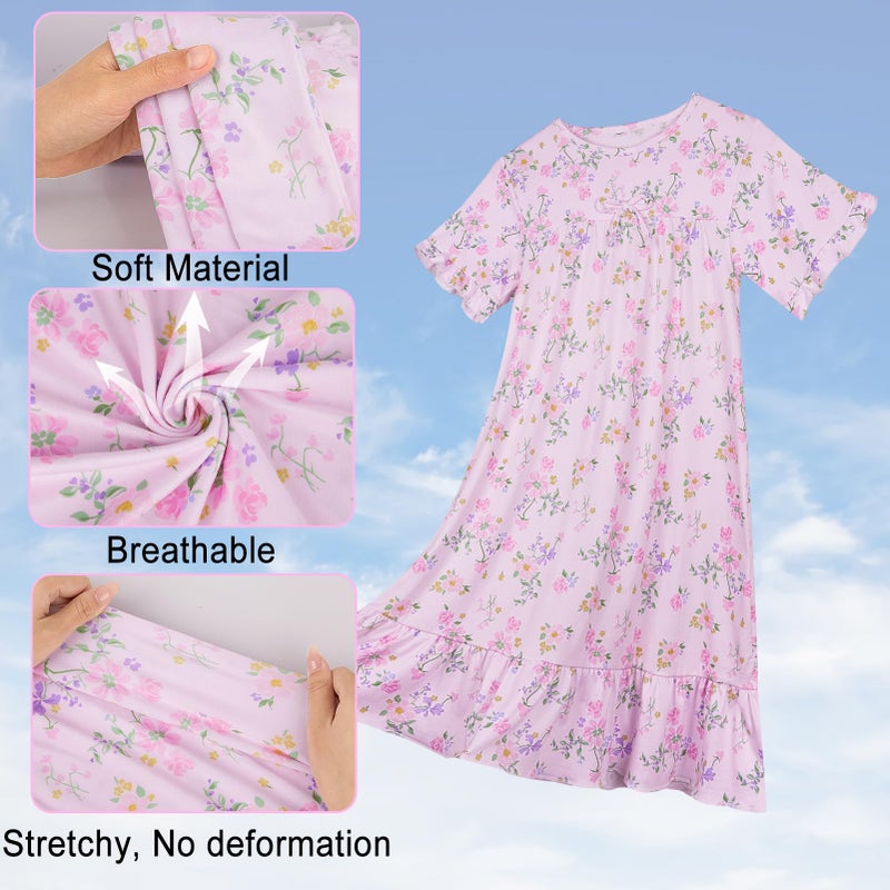 ICOSY Girls Nightgowns Toddler Girls Pajamas Princess Nightgown Clothes for Girl Casual Dress Pink Floral - Image 4