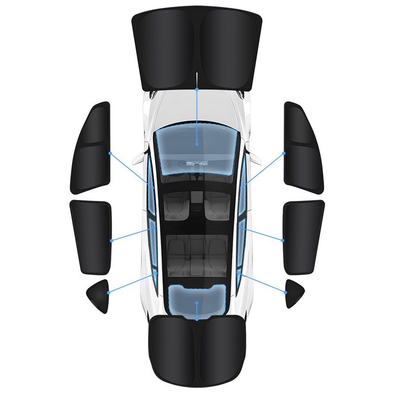 Epltion Full Set 8PCS Window Shades for Tesla Model Y Juniper 2025 2026 (Only fit for Model Y Juniper) Accessories for Model Y Juniper Side Window Cover Window Privacy All Window Front Windshield Side Window - Image 1