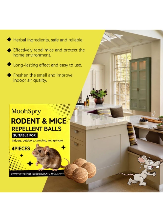 MOONSPRY Rodent & Mice Repellent Balls | 4 Pack Natural Herbal Essential Oil Mouse Repellent for Kitchen, Warehouse & Office – Pet & Kid Safe - Image 4