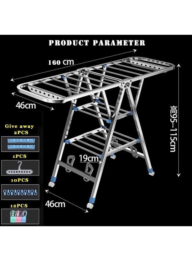 Clothes Drying Rack Stainless Steel 160 CM Cloth Dryer Foldable Cloth Dryer Stand With Wheels - Image 2
