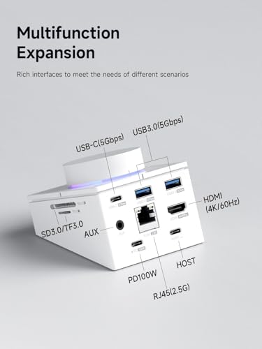 Hagibis Knob USB C Hub with Shortcut Buttons, RGB Type-C Docking Station with 4K@60Hz HDMI, 100W PD, 5Gbps USB-C, 2 USB3.0, 2.5G RJ45, AUX, SD3.0, Micro SD3.0 for MacBook iPad Pro Laptop (White 2.5G) - Image 2