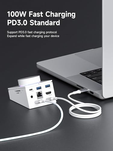 Hagibis Knob USB C Hub with Shortcut Buttons, RGB Type-C Docking Station with 4K@60Hz HDMI, 100W PD, 5Gbps USB-C, 2 USB3.0, 2.5G RJ45, AUX, SD3.0, Micro SD3.0 for MacBook iPad Pro Laptop (White 2.5G) - Image 5