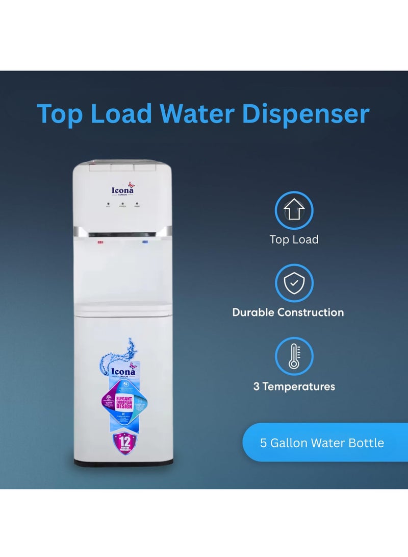 Icona Top Load Water Dispenser – Hot & Cold Water Cooler for Home & Hotel Use – 550W Heating, 95W Cooling – App Controlled, Sleek Black/White Design - Image 3