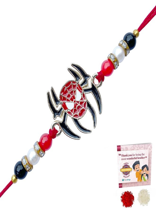 Fabdrap - Cute Cartoon Superhero Rakhi for Kids Boy & Girl Brother/Sister - Rakhi Combo with Greeting Card & Roli Chawal (SpiderMLEG) - Image 2