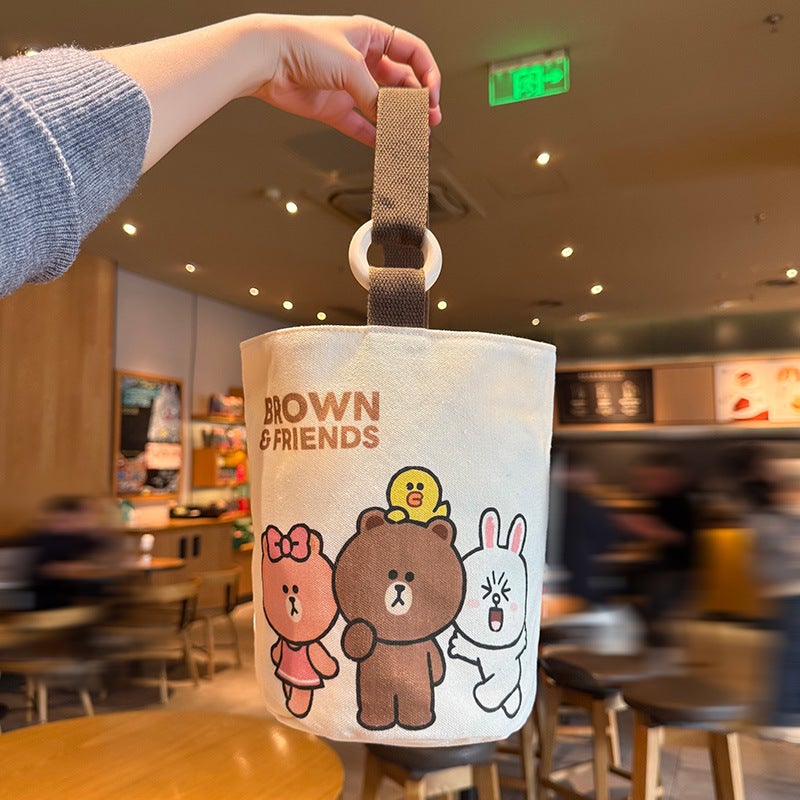 Cute Brown Bear Series Canvas Bag Fashion Cute Fun Bucket Bag Large Capacity Student Commuting - Image 2
