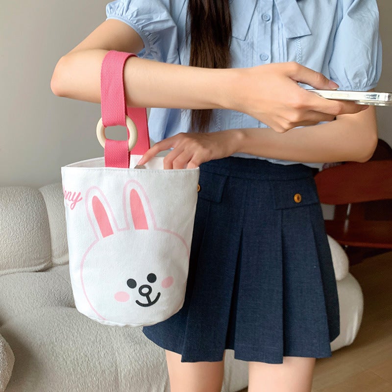 Cute Brown Bear Series Canvas Bag Fashion Cute Fun Bucket Bag Large Capacity Student Commuting - Image 1
