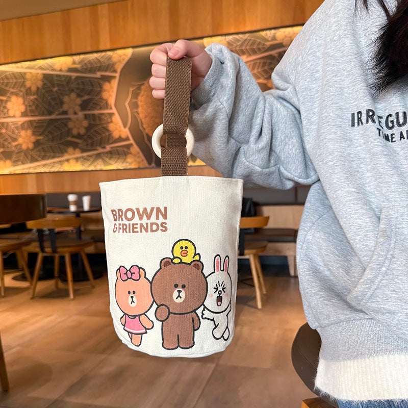 Cute Brown Bear Series Canvas Bag Fashion Cute Fun Bucket Bag Large Capacity Student Commuting - Image 4
