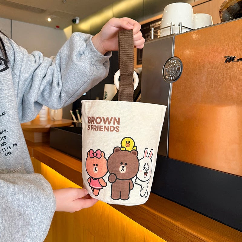 Cute Brown Bear Series Canvas Bag Fashion Cute Fun Bucket Bag Large Capacity Student Commuting - Image 5