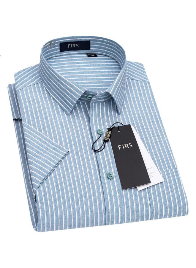 Firs Men'S Short Sleeve Non-Iron Wrinkle-Resistant Easy Care Business Casual Shirt Striped Dress Shirt Men'S Formal Wear A2181-3 Short Sleeve Green Stripe 40 - Image 1