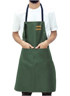 يانيك مريلة الشيف الجلدية المقاومة للماء للجنسين من يانيك مع جيوب | مريلة جلدية - احترافية شديدة التحمل للمنزل، المطبخ، الشواء، المقهى | 2 جيوب، حزام قابل للتعديل  - Image 1