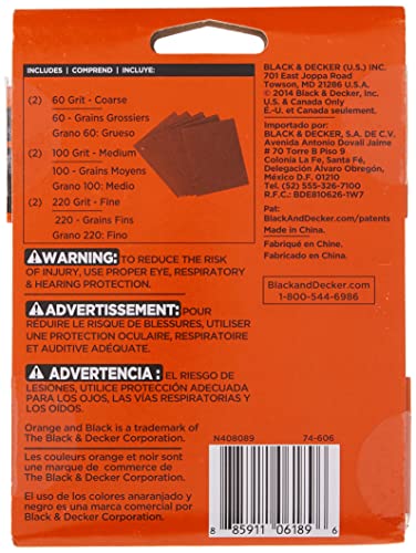 BLACK+DECKER Sandpaper Assortment, 1/4-Inch Sheet, 6-Pack (74-606) - Image 2