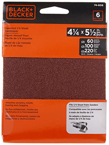 BLACK+DECKER Sandpaper Assortment, 1/4-Inch Sheet, 6-Pack (74-606) - Image 1