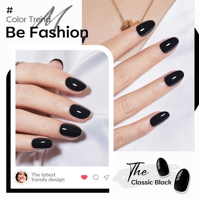 modelones Black Short Press on Nails, Oval Fake Nails Kit Press Ons with Nail Glue, Adhesive Tabs, Nail File, Prep Pad, Manicure Stick, 32Pcs 16 Sizes, Women Girl Gift - Image 4