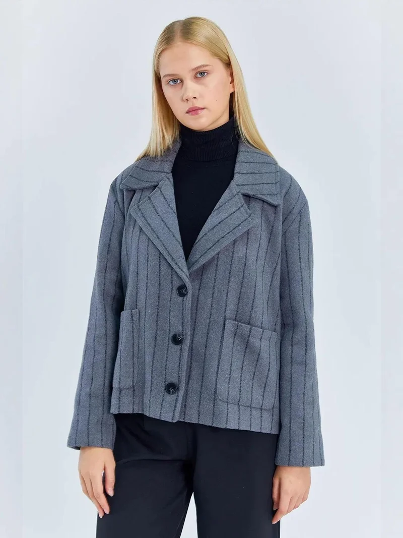 MixRay Mixray Oversized Striped Buttoned Jacket
