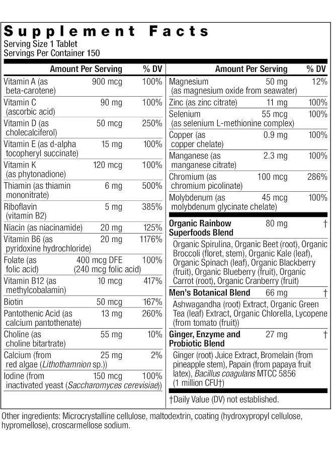 Rainbow Light Men’s One Multivitamin for Men, with Vitamin C, Vitamin D, & Zinc for Immune Support, Clinically Proven Absorption of 6 Key Nutrients, Non-GMO, Vegetarian & Gluten Free, 150 Tablets - Image 3