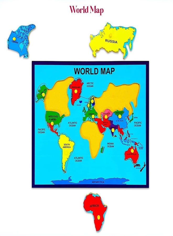 Khilonewale Kid's Wooden World Map Puzzle with Knobs | Educational Learning Toys for Boys and Girls | Size 30x38CM (World Map) - Image 3