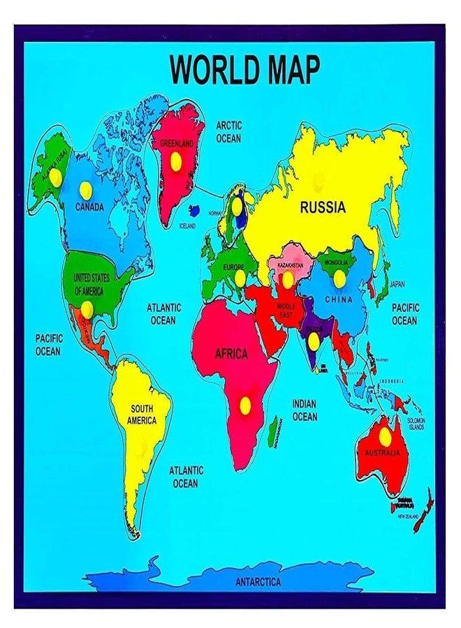 Khilonewale Kid's Wooden World Map Puzzle with Knobs | Educational Learning Toys for Boys and Girls | Size 30x38CM (World Map) - Image 1