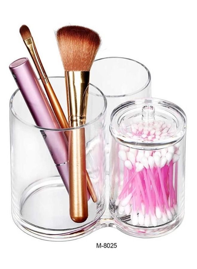 حامل قطن مكياج أكريليك بثلاثة أقسام وحامل فرشاة مع غطاء - Image 2