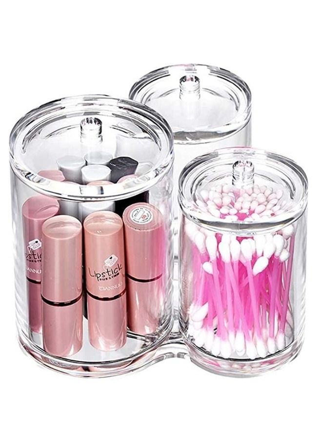 حامل قطن مكياج أكريليك بثلاثة أقسام وحامل فرشاة مع غطاء - Image 1