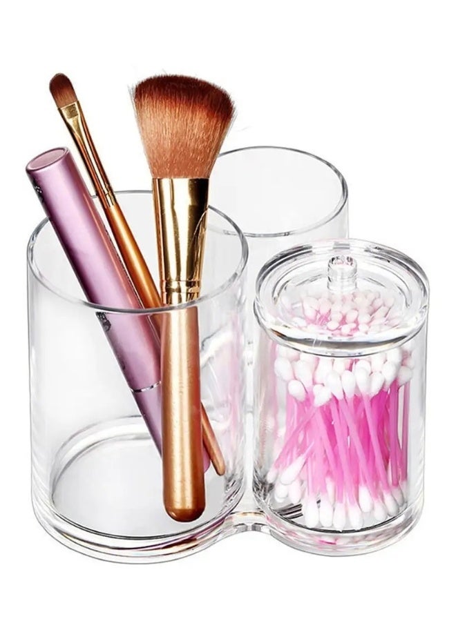 حافظة أعواد قطنية شفافة من الأكريليك عالي الجودة مع 3 أقسام – منظم دائري فاخر مقاوم للكسر لتخزين أعواد الأذن ووسادات المكياج والقطن – برطمان أكريليك أنيق بغطاء محكم للاستخدام في الحمام وغرفة النوم وتنظيم مستلزمات التجميل والمنزل - Image 3