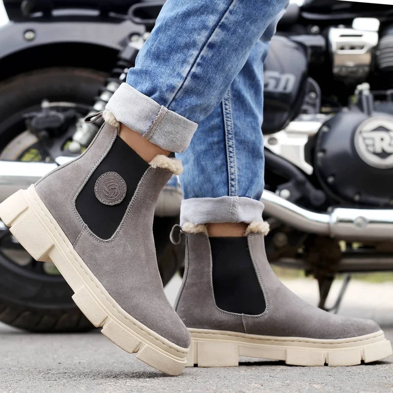 Bacca Bucci Grey Alpine Armor Chelsea Snow Boots with Suede and Fur for Men | Best Price UAE