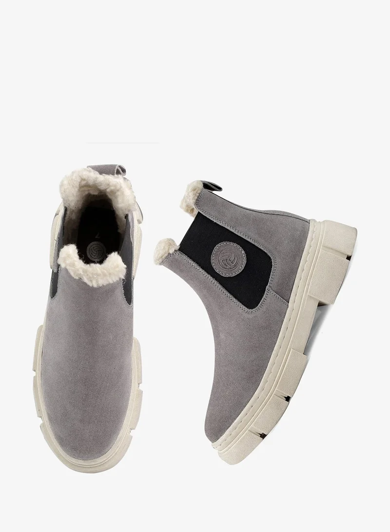 باكا بوتشي أحذية تشيلسي شتوية رجالية جلدية بكعب عريض متوسط الارتفاع