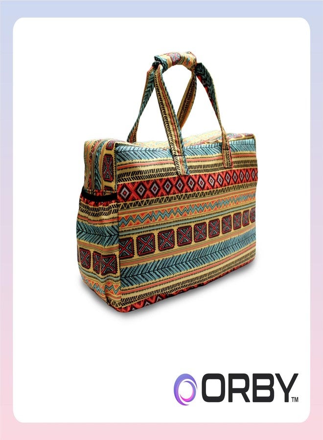 ORBY حقيبة سفر نسائية من أوربي | قماش ماتي مطبوع بمزيج من القطن والبوليستر | خفيفة الوزن | قابلة للطي والحمل | حقيبة سفر مثالية للسفر والتسوق والأمتعة والتنظيم | مع جيب خارجي قابل للفصل - Image 3