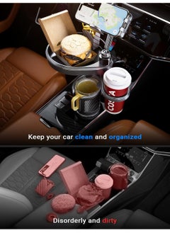 Uwals 4-in-1 Car Cup Holder Tray Adjustable Food Table Tray for Car with 360° Rotatable Phone Holder Extra Beverage Cup Holder 4 Expandable Bases for Stability Road Trip & Car Travel Essentials  - Image 2
