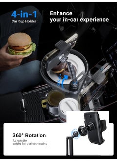 Uwals 4-in-1 Car Cup Holder Tray Adjustable Food Table Tray for Car with 360° Rotatable Phone Holder Extra Beverage Cup Holder 4 Expandable Bases for Stability Road Trip & Car Travel Essentials  - Image 3