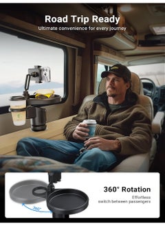 Uwals 4-in-1 Car Cup Holder Tray Adjustable Food Table Tray for Car with 360° Rotatable Phone Holder Extra Beverage Cup Holder 4 Expandable Bases for Stability Road Trip & Car Travel Essentials  - Image 4
