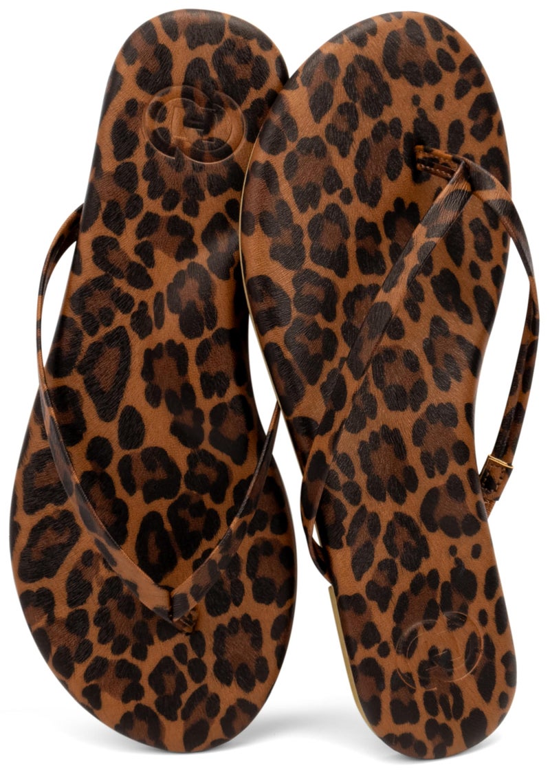 INMINPIN Flat Flip Flops with Arch Support for Women - Memory Foam Flats Summer Sandals 2025 - Ultra Comfort Vegan Leather Thong Sandals Summer Beach Slide,Leopard,9 Women - Image 1
