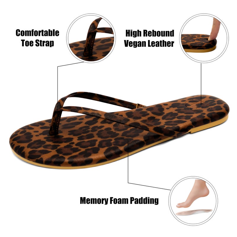 INMINPIN Flat Flip Flops with Arch Support for Women - Memory Foam Flats Summer Sandals 2025 - Ultra Comfort Vegan Leather Thong Sandals Summer Beach Slide,Leopard,9 Women - Image 5